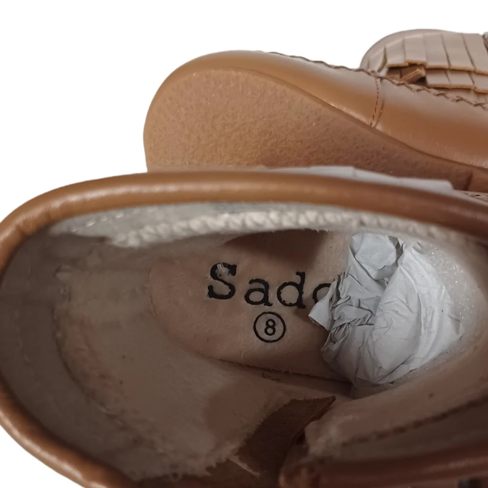 NEW SADO Cognac Brown Genuine Leather Moccasin Fringe Girl's Boots 8